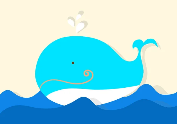 Ilustrace Roztomilé Usmívající Modré Velryby Moři — Stockový vektor