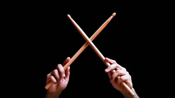 Male Drummer Hands Holding Drumsticks Shape Isolated Black — 스톡 사진