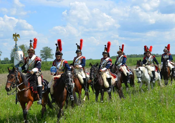Reproduction of the battle near Borodino in Russia in 1812 year. — Stock Photo, Image