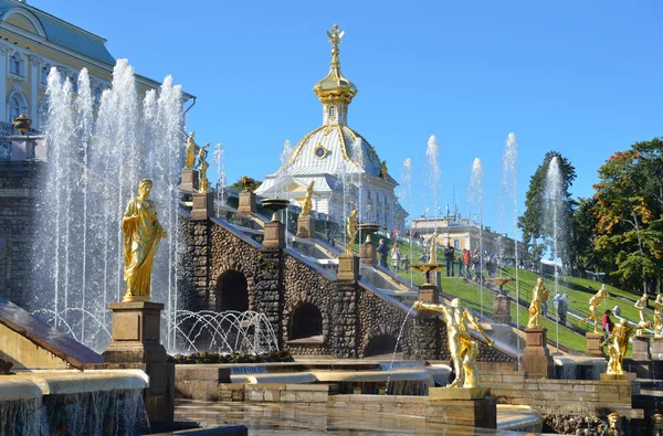 Fontäner i petergof lägre park. — Stockfoto