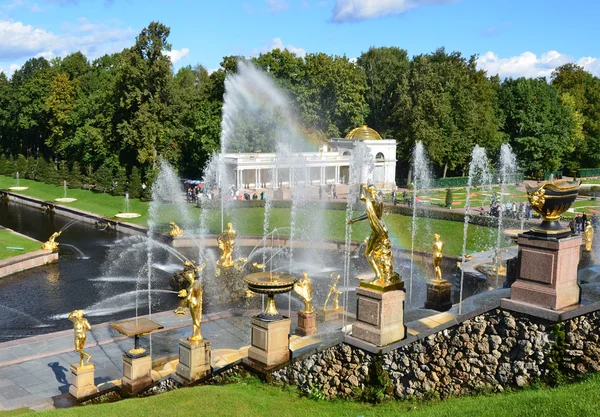 Fuentes en el parque inferior de Petergof . — Foto de Stock