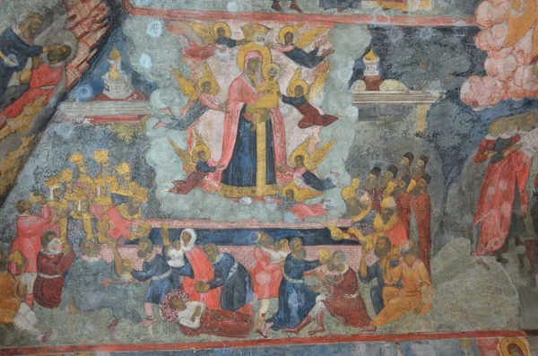 De fresco's in thr kerk van Ilija prorok in Jaroslavl. gouden ring van Rusland. — Stockfoto