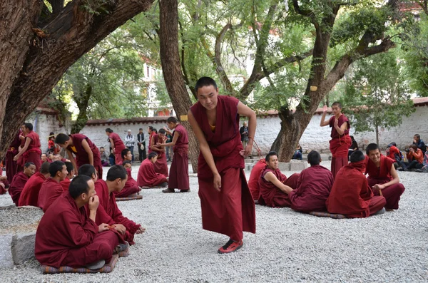 Tibete, o famoso debate monges em Sera mosteiro perto de Lhasa — Fotografia de Stock