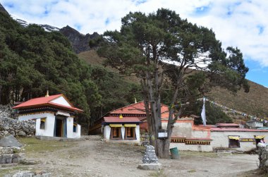Nepal, Himalayalar, antik Manastırı'Yeti kafa derisi saklayan Khumjung Köyü