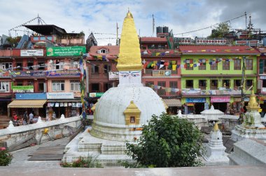 Nepal, Katmandu, bodnath tapınak kompleksi, küçük stupas ana stupa (görünmeyen çevresinde)
