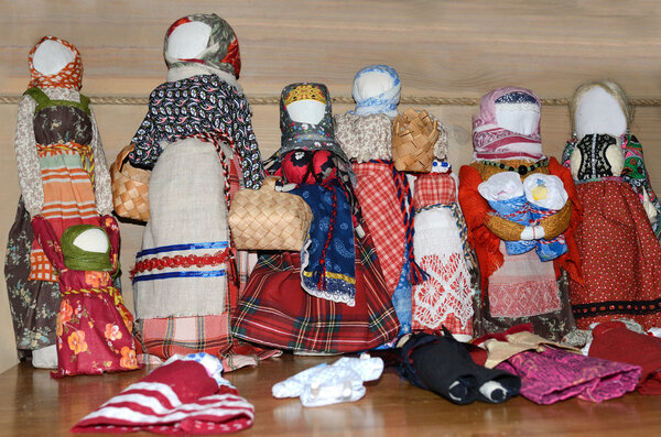 Russian folk traditional rag dolls of the Russian North, Morschininskaya village, Arkhangelsk region