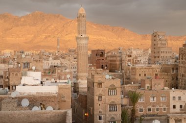 Yemen, sana'a, gün batımında tarihi kent