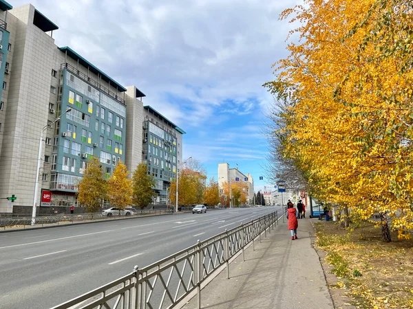 Ufa Republic Bashkortostan ロシア 2021年10月17日 UfaのZaki Validi通りに沿って車が運転します バシコルトスタン共和国 — ストック写真