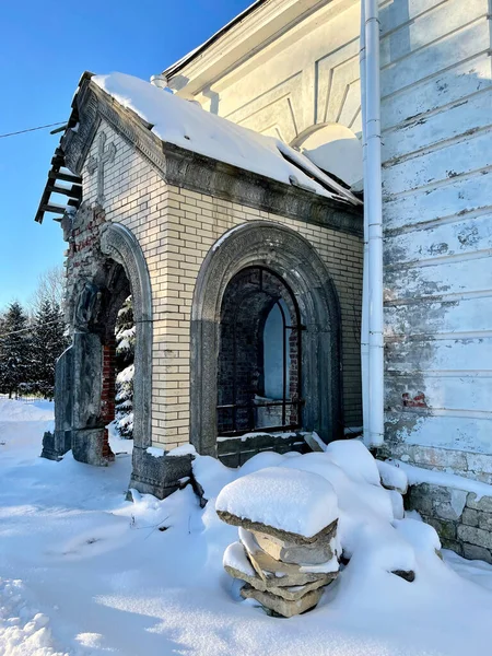 Antigua Entrada Iglesia Intercesión Invierno Rusia Región Moscú Distrito Ruzsky — Foto de Stock