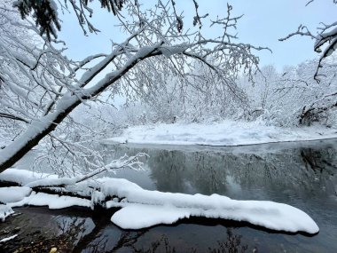 Nehir kışın Ozerna 'dır. Rusya, Moskova bölgesi, Ruzsky bölgesi