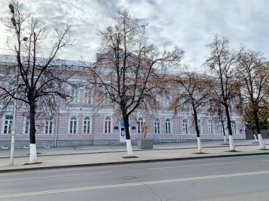 Ufa, Republic of Bashkortostan, Russia, October 17, 2021: Pushkin Street, the building of the Order of Friendship of Peoples Gymnasium No. 3 in Ufa