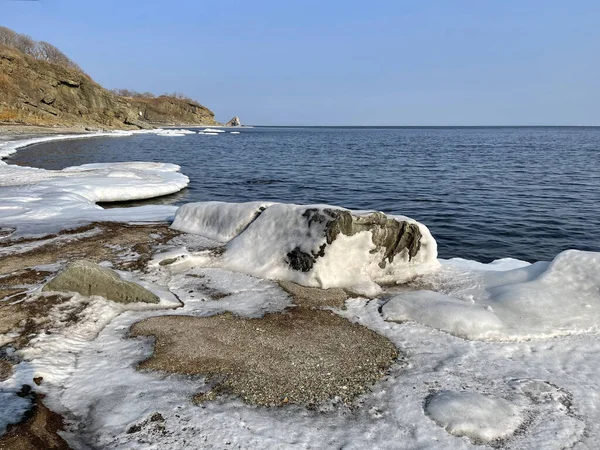 Côte Mer Japon Proximité Vladivostok Hiver Russie — Photo