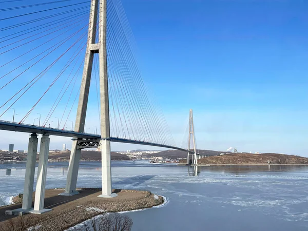 Russia Vladivostok Bridge Russian Island Clear Winter Day — Stock Photo, Image
