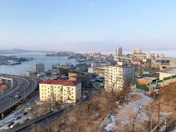 Владивосток Зимой Утром Солнечную Погоду Россия — стоковое фото