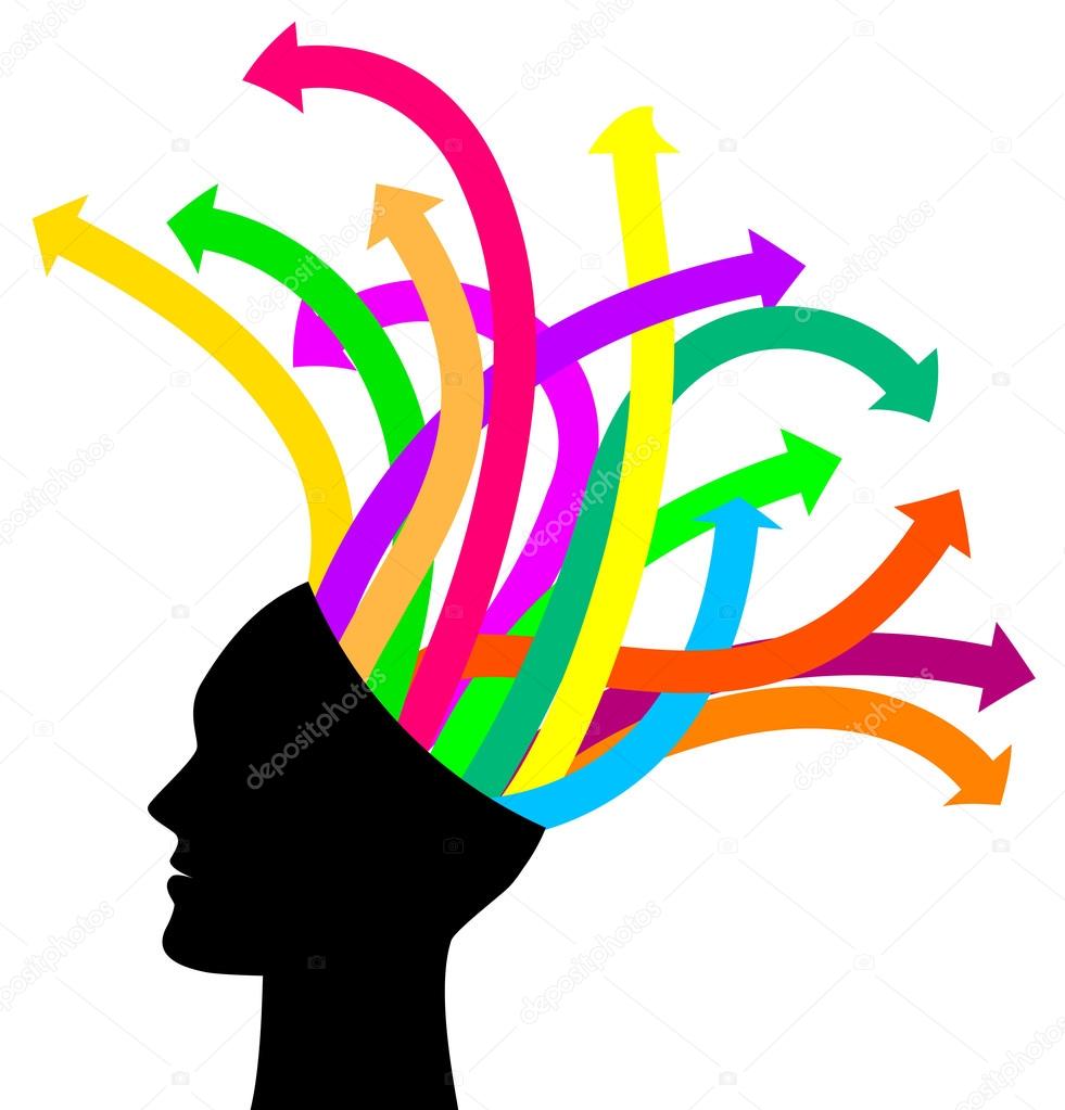 Thoughts and options - vector illustration of head with arrows