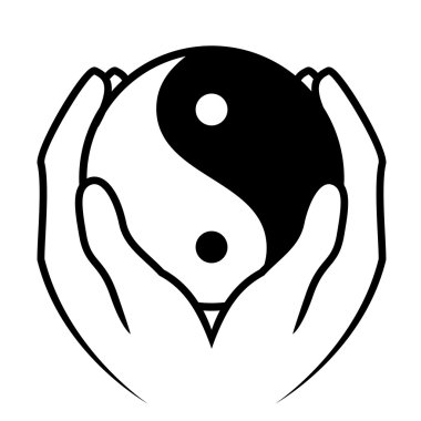 yin yang sembolü tutan eller vektör çizim
