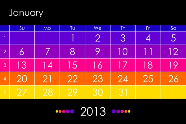 Calendário vetorial 2013-janeiro —  Vetores de Stock