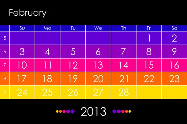 Calendário vetorial 2013 - fevereiro —  Vetores de Stock