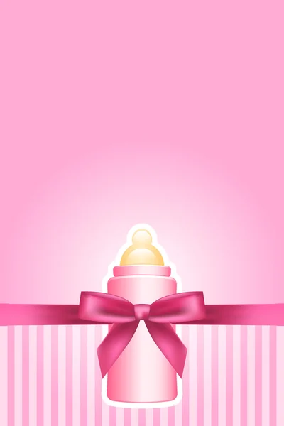 Vector pink background with bow and baby bottle — Stock Vector