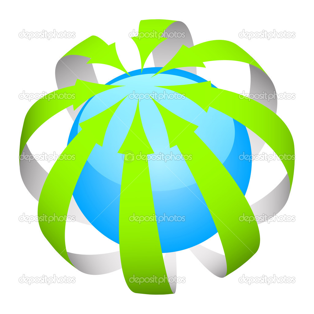 Vector icon of green arrows around the world