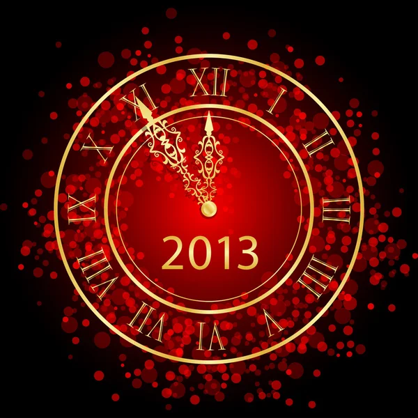Ilustración vectorial del reloj de Año Nuevo rojo y dorado — Vector de stock