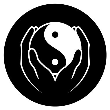 yin yang sembolü tutan eller vektör çizim