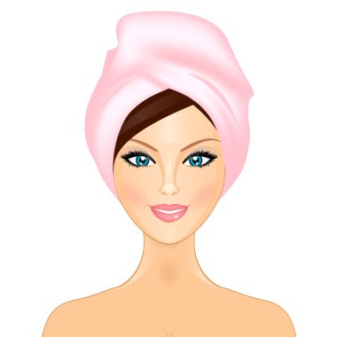 pembe havlu ile gülümseyen kız vektör çizim