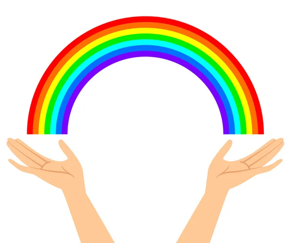Vectorillustratie van handen met regenboog — Stockvector