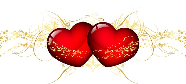 Векторная иллюстрация двух красных сердец — стоковый вектор