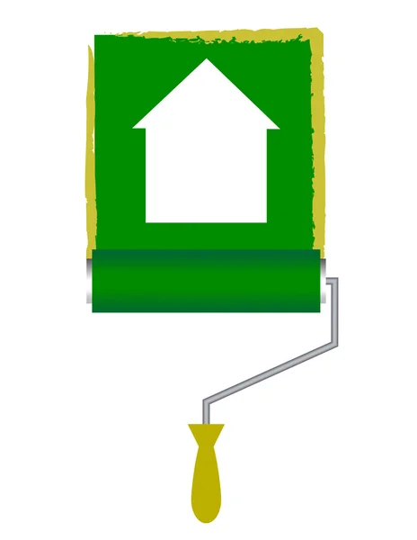 Ilustração vetorial de rolo de pintura com ícone de casa — Vetor de Stock