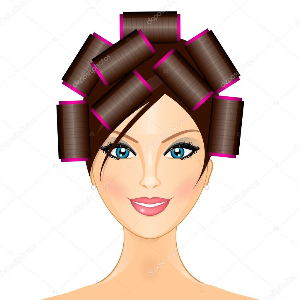 Vector illustration of woman with curlers