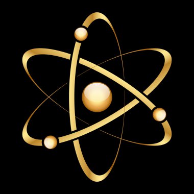 Vector gold atom icon on black