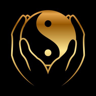 yin yang sembolü tutan eller vektör çizim