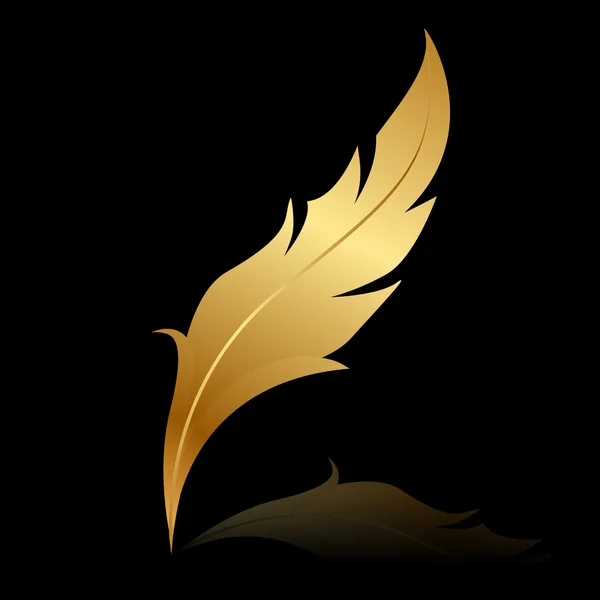 Vector illustration of golden feather on black — Stock Vector