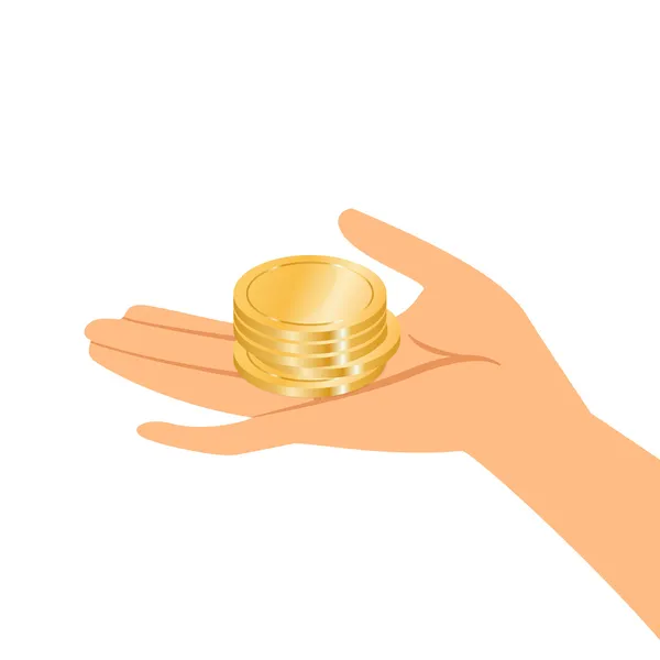 Vector illustration of hands holding gold coins — Stock Vector