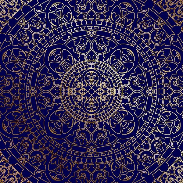 Vecteur oriental fond bleu avec ornement en or — Image vectorielle