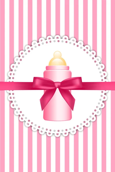 Vector pink background with bow and baby bottle — Stock Vector