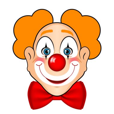 Vector illustration of smiling clown with red bow clipart