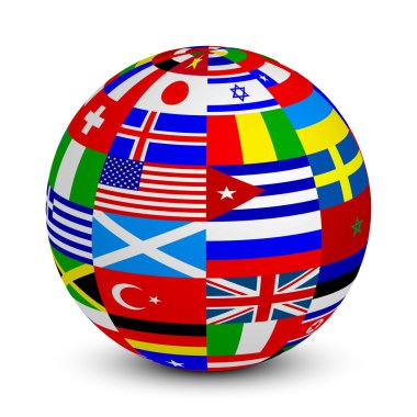 Vector illustration of 3d sphere with world flags clipart