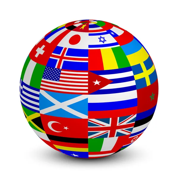 Ilustração vetorial da esfera 3d com bandeiras do mundo — Vetor de Stock