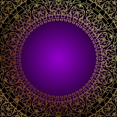 Altın süs vektör oryantal mor çerçeve