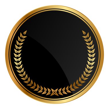 Vector black medal with gold laurels clipart