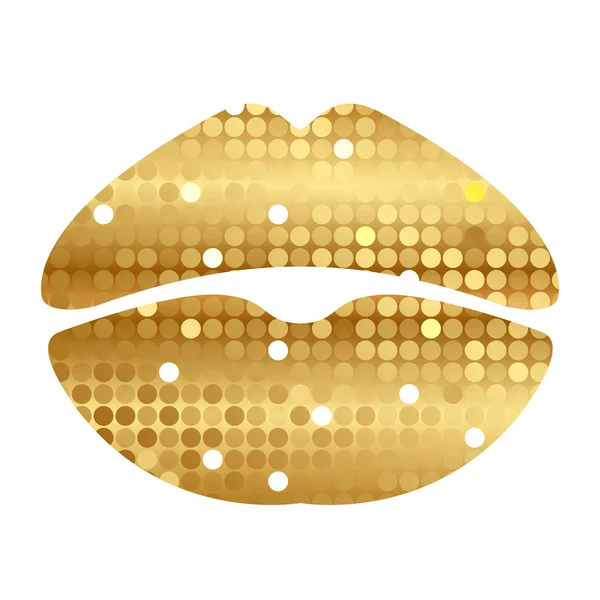 Ilustración vectorial de labios dorados brillantes — Vector de stock