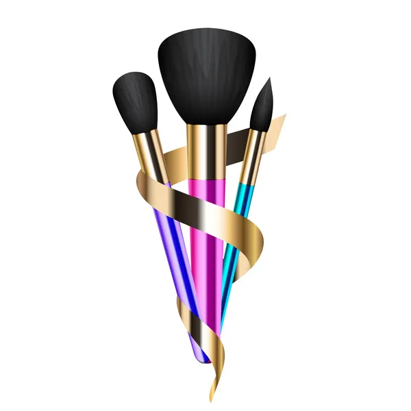 Ilustración vectorial de pinceles de maquillaje coloridos — Vector de stock