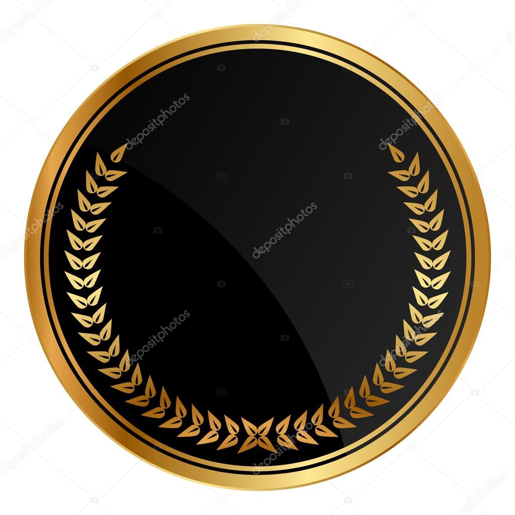Vector black medal with gold laurels