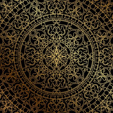 Vector black background with gold oriental ornament clipart