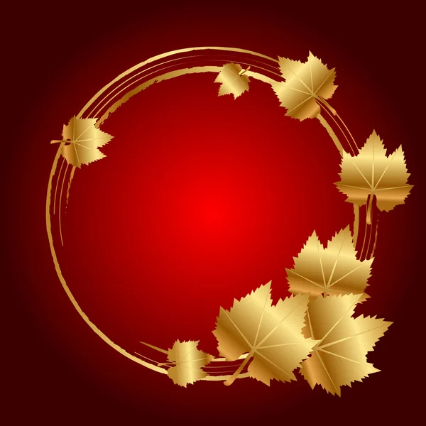 Telaio rosso vettoriale con foglie d'oro — Vettoriale Stock