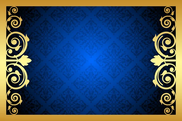 Векторна золота і синя квіткова рамка — стоковий вектор