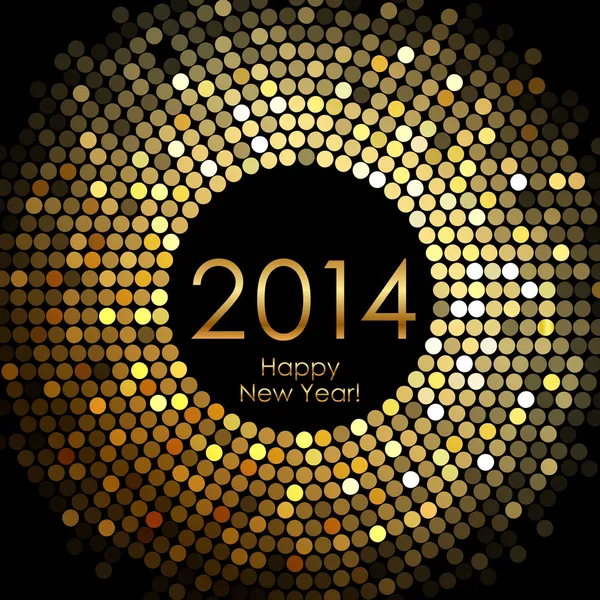 Vector - Happy New Year 2014 - gold disco lights frame — Stock Vector