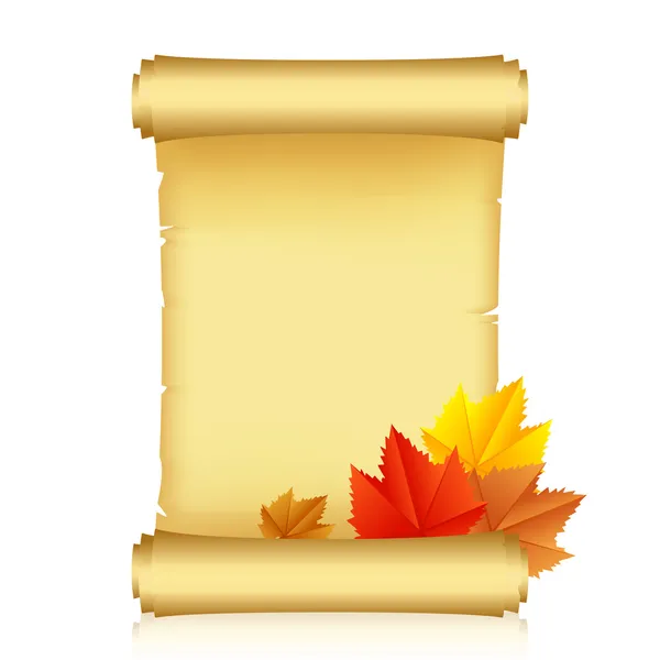 Vektorillustration der Schriftrolle mit Herbstblättern — Stockvektor